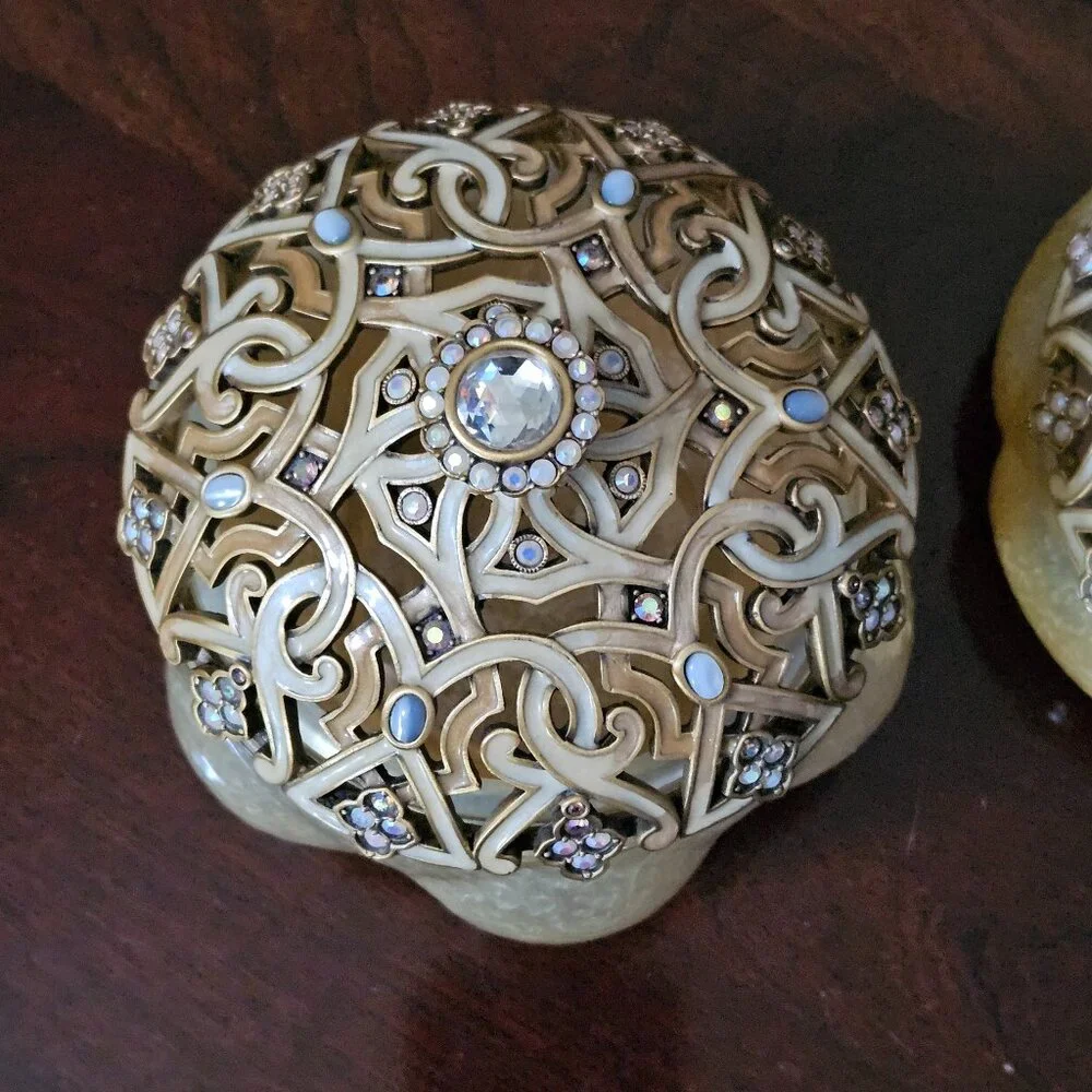 RARE SET 3 JAY STRONGWATER ARABESQUE GOLD CRYSTAL ENAMEL VANITY JAR CANISTER BOX